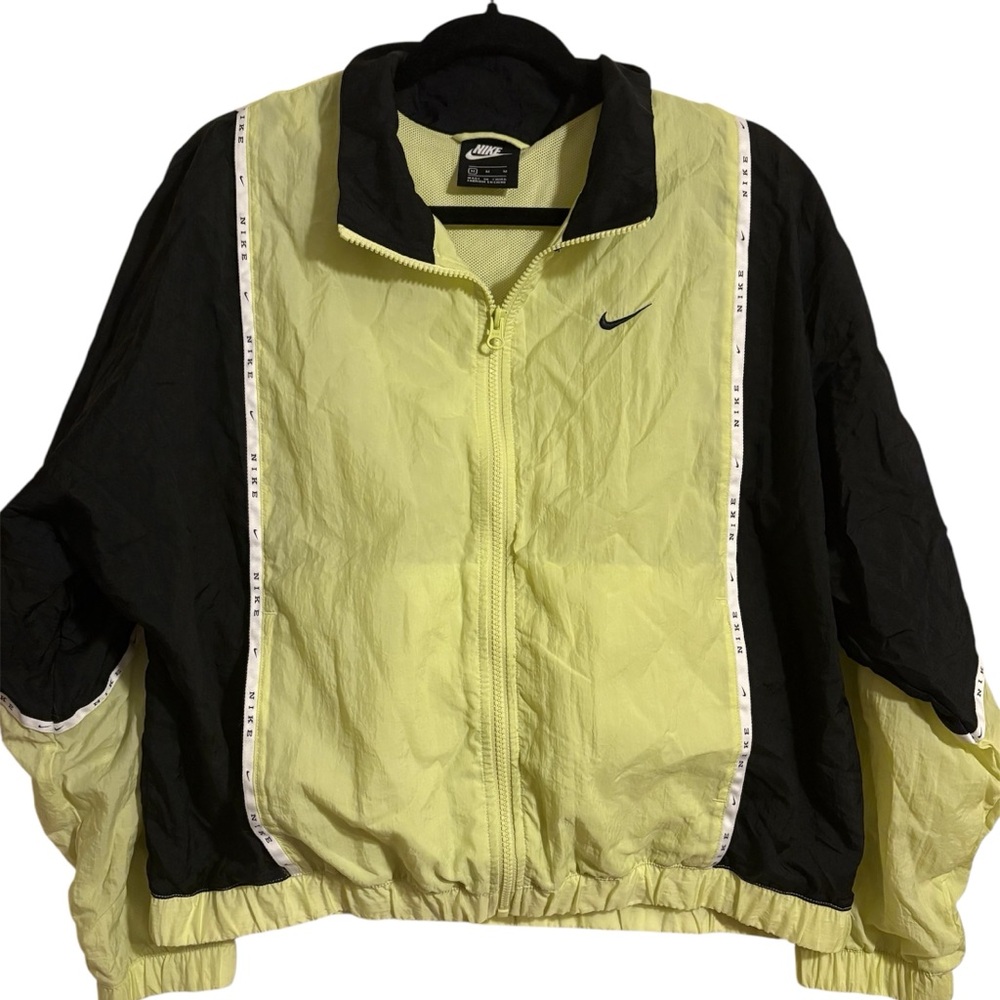 90s Style Nike Neon Yellow and Black Windbreaker Track Jacket